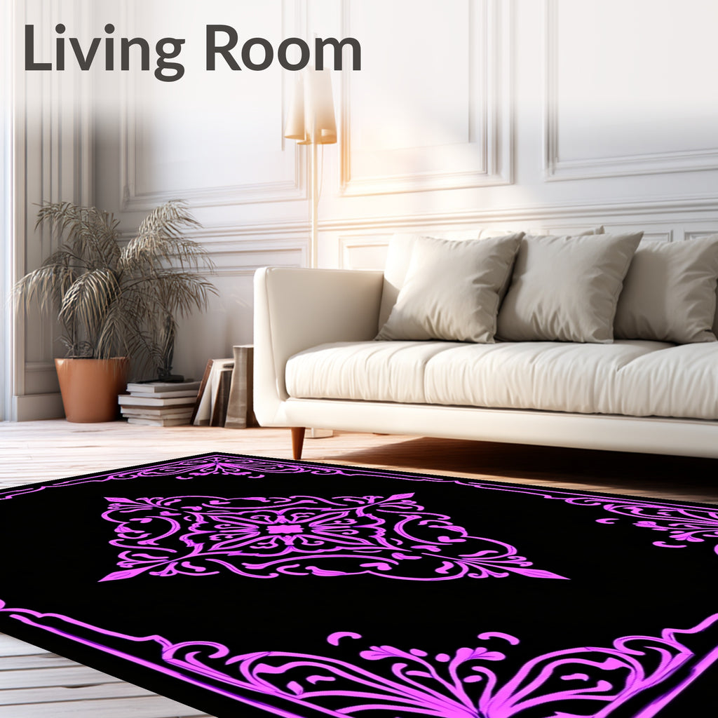 Ornate Floral Centerpiece Square Pattern Rug