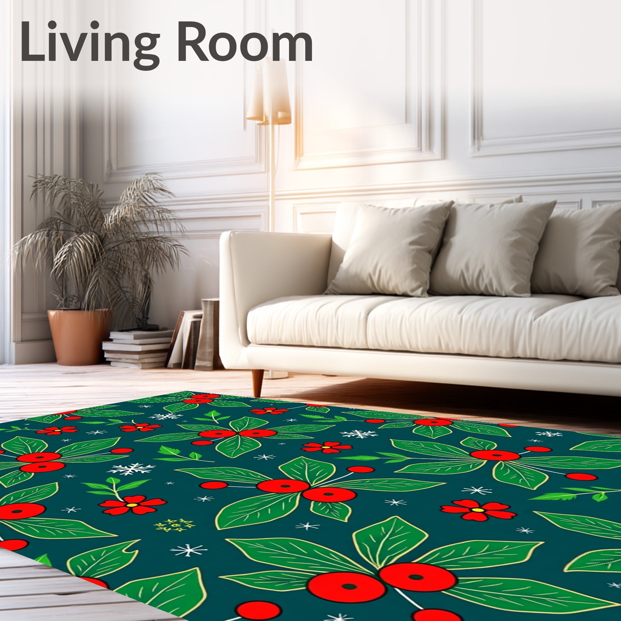Red Berry Leaf Snowflakes Rug