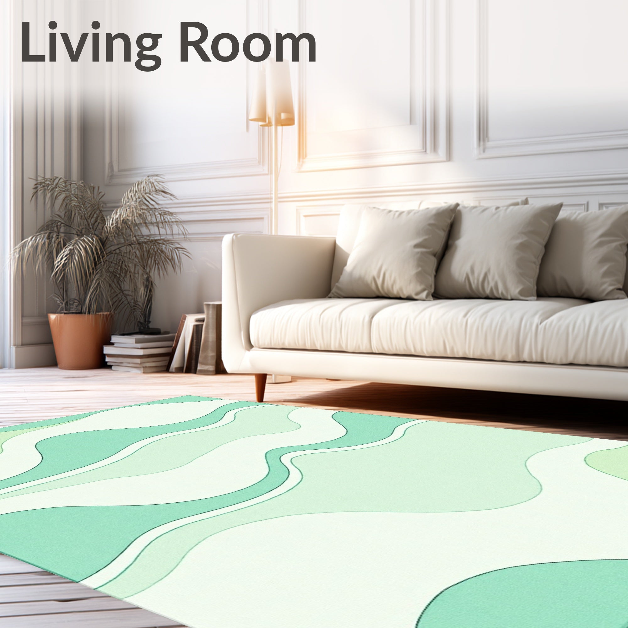 Abstract Flowing Green Waves Rug