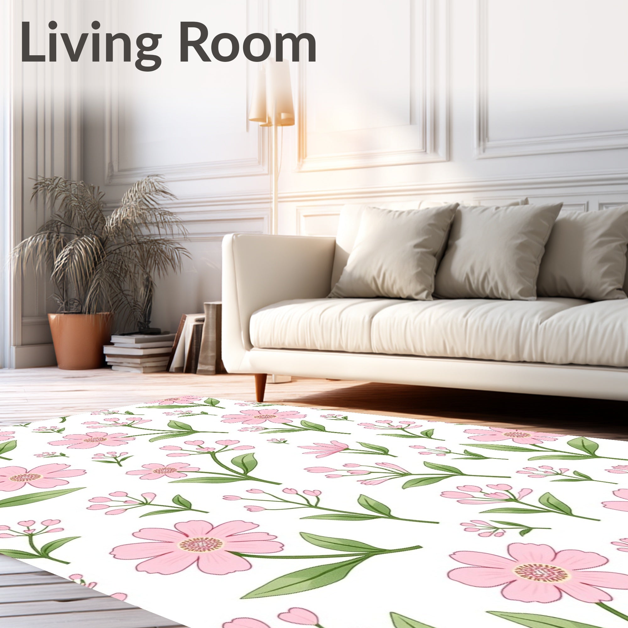 Pink Watercolor Floral Pattern Design Rug