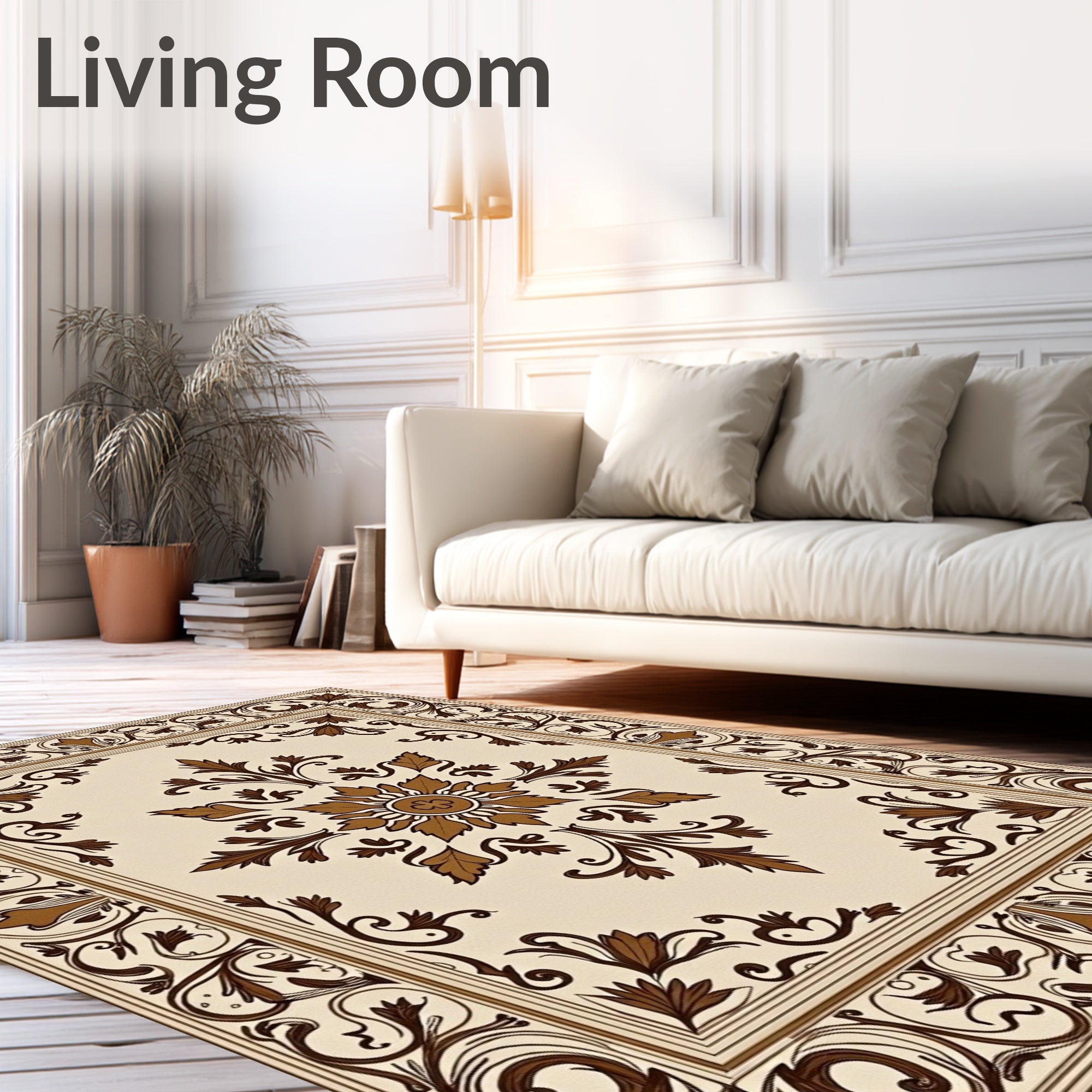 Ornamental Floral Medallion Border Rug