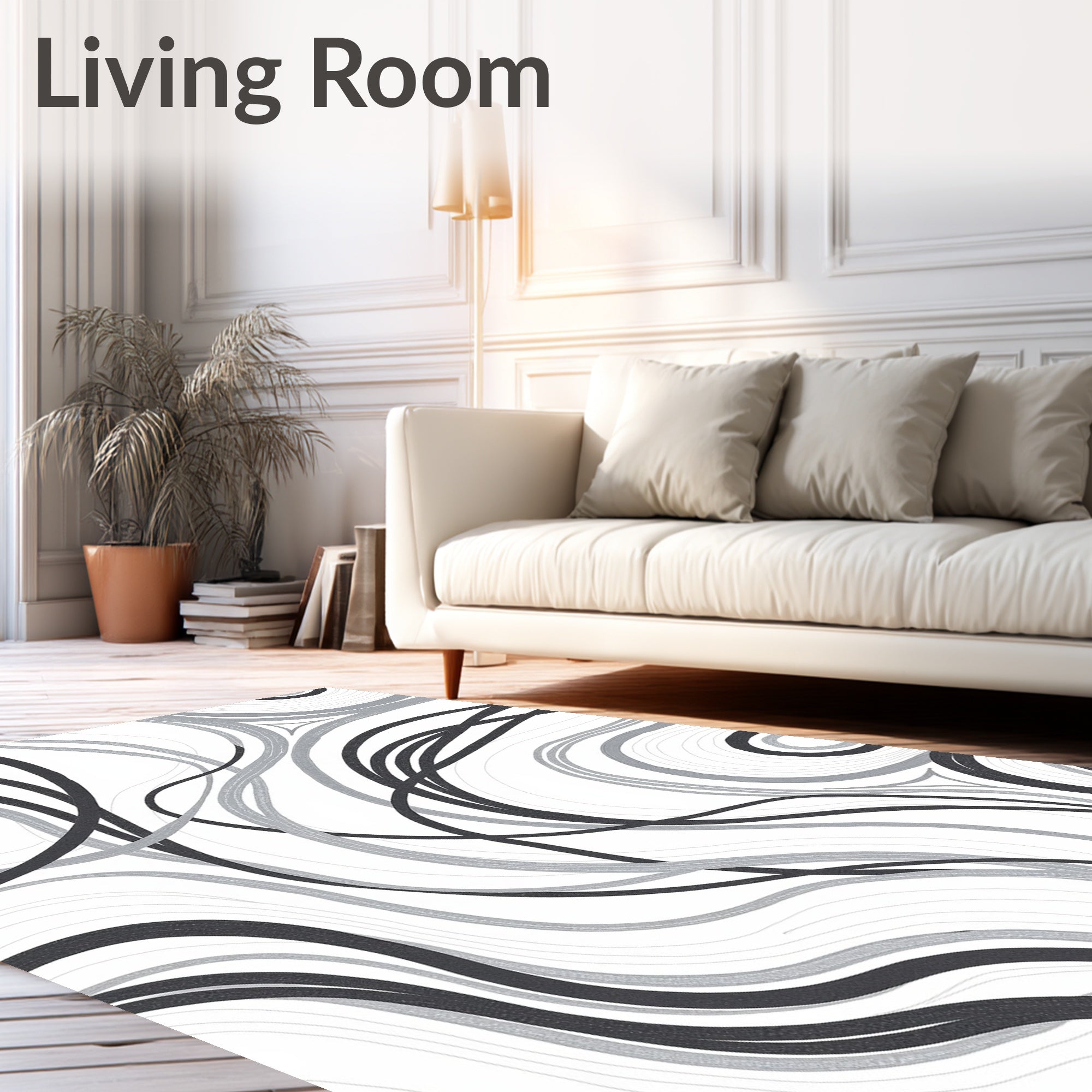Abstract Swirling Black Gray Pattern Rug