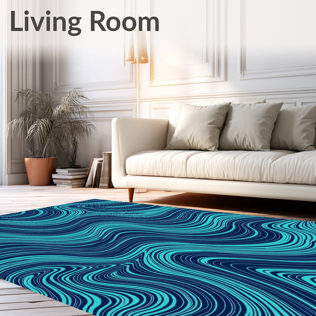 Flowing Aqua Blue Abstract Lines Rug
