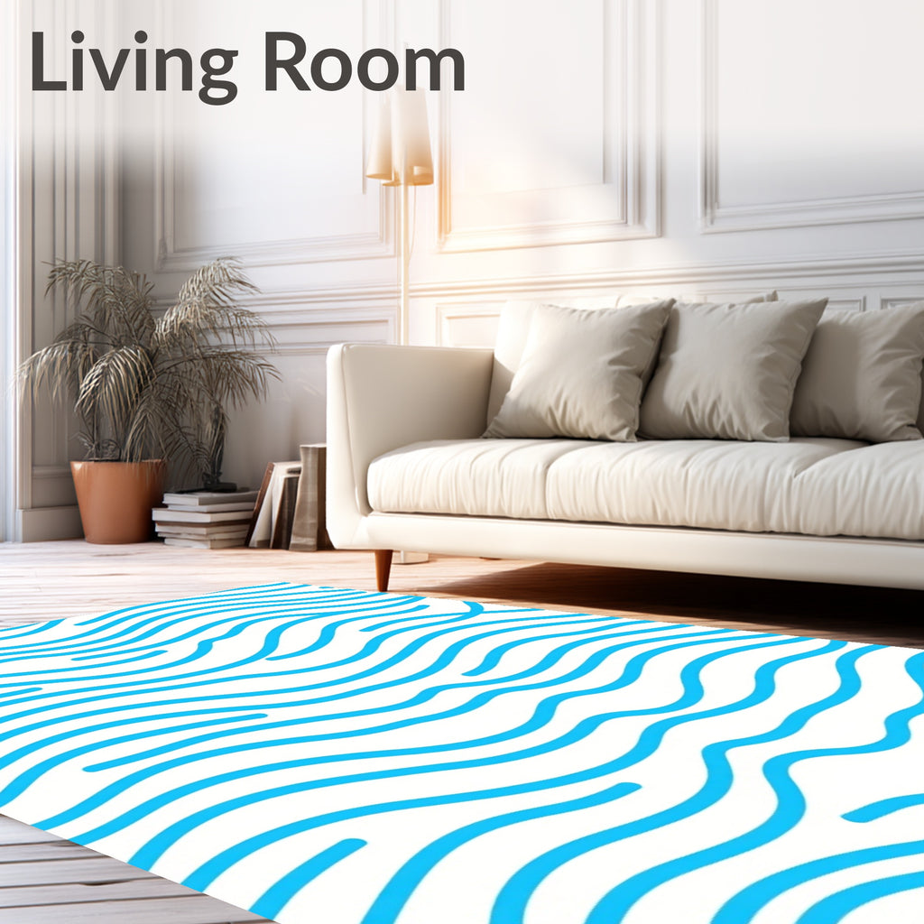 Calm Blue Wavy Lines Pattern Rug
