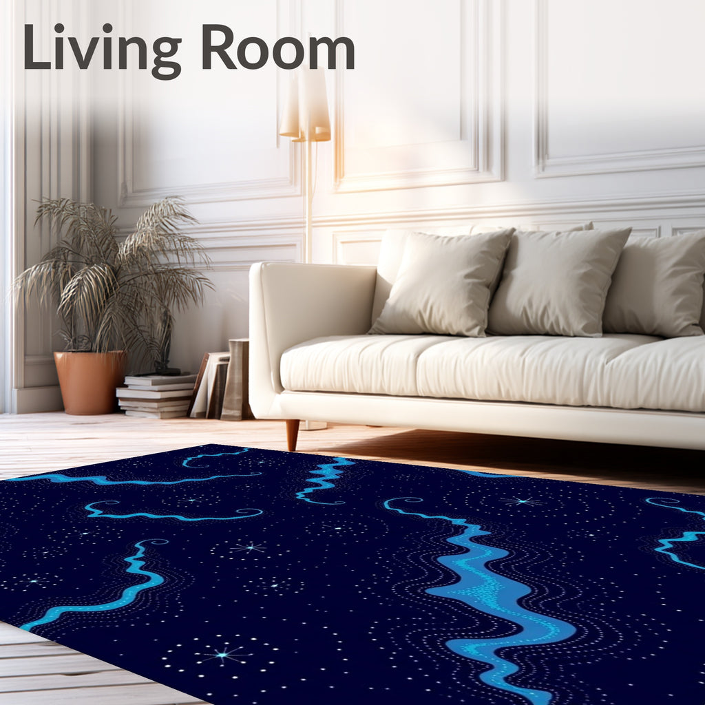 Abstract Blue Wavy Starlight Pattern Rug