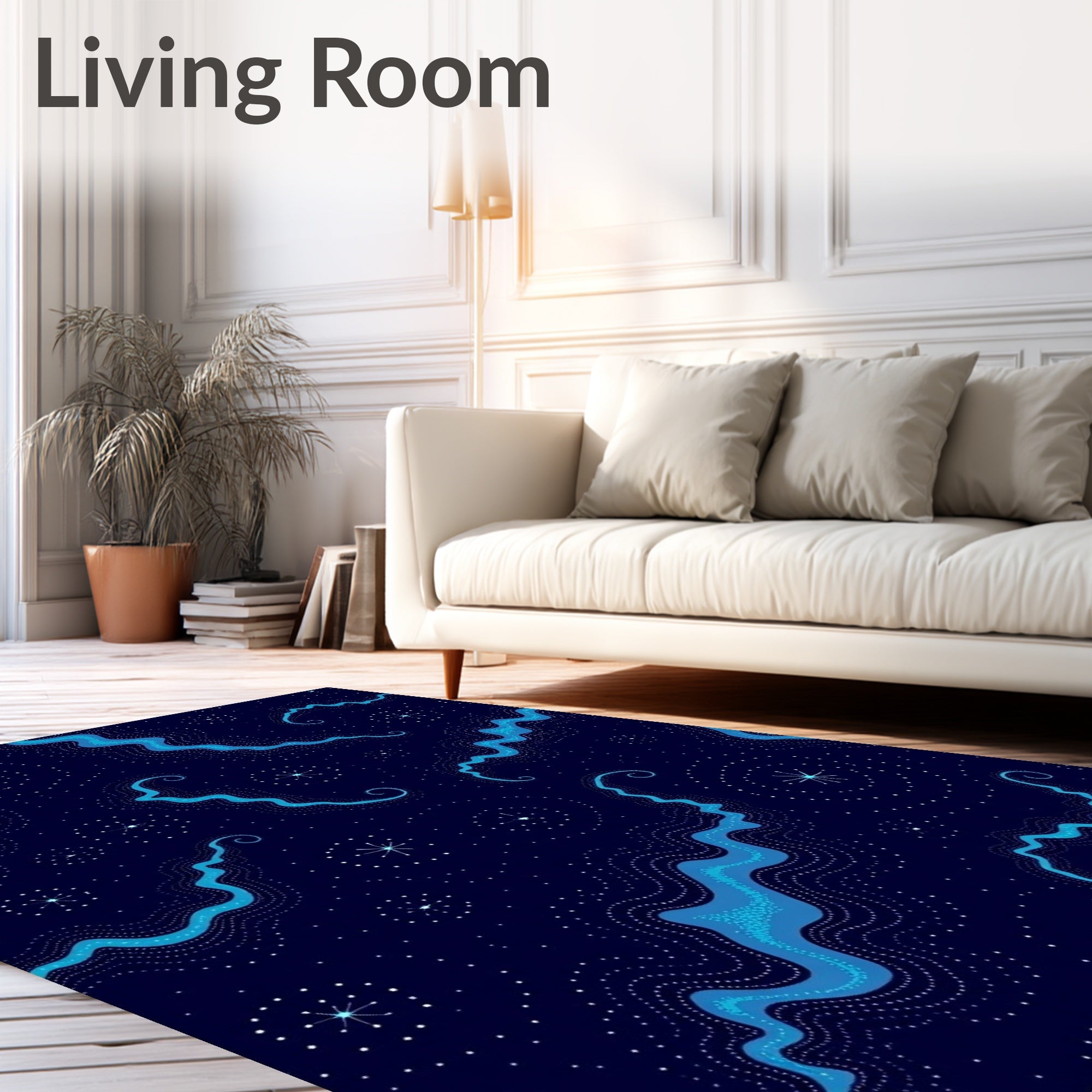 Abstract Blue Wavy Starlight Pattern Rug