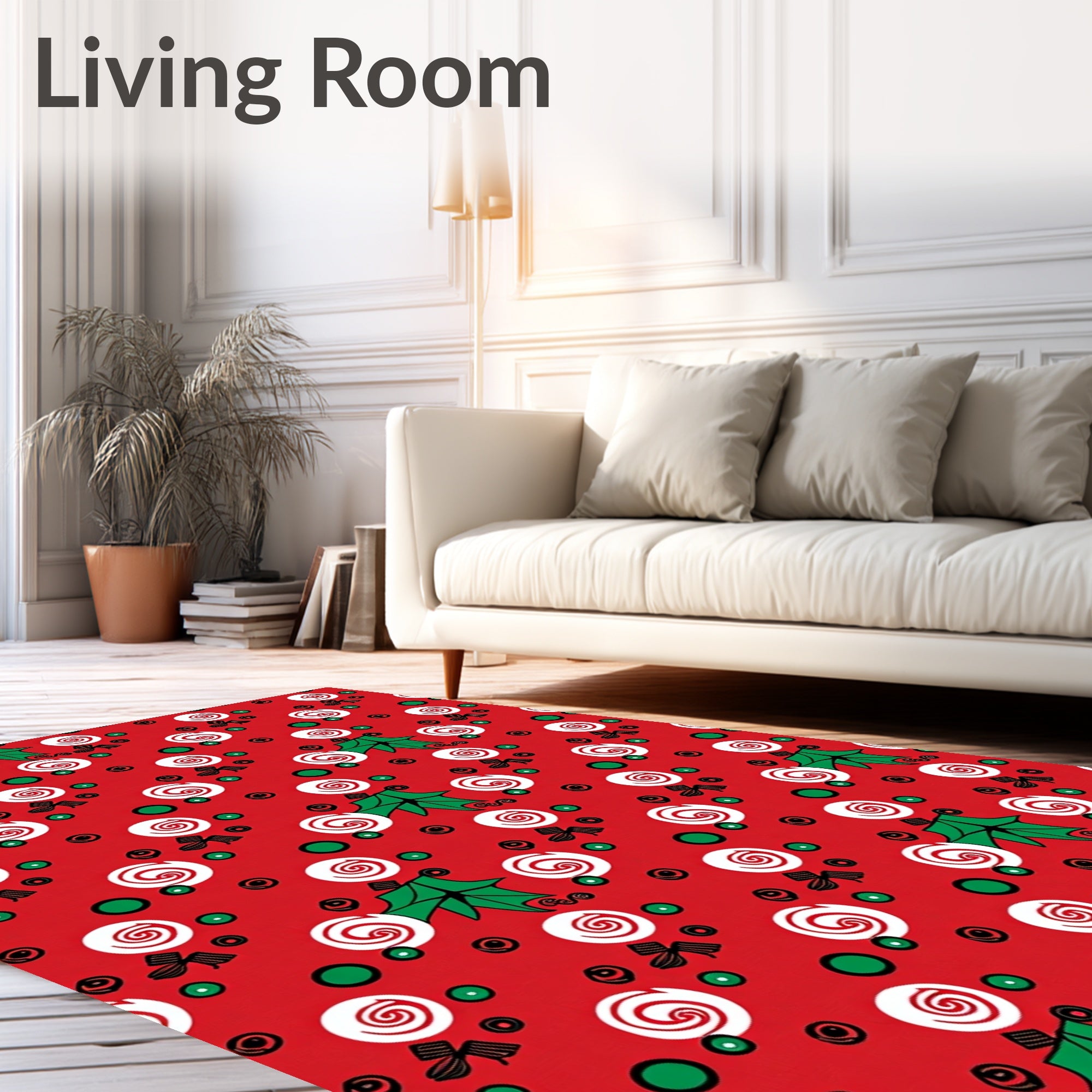Red White Swirl Candy Holly Dots Rug