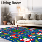 Festive Blue Christmas Folk Art Elements Rug