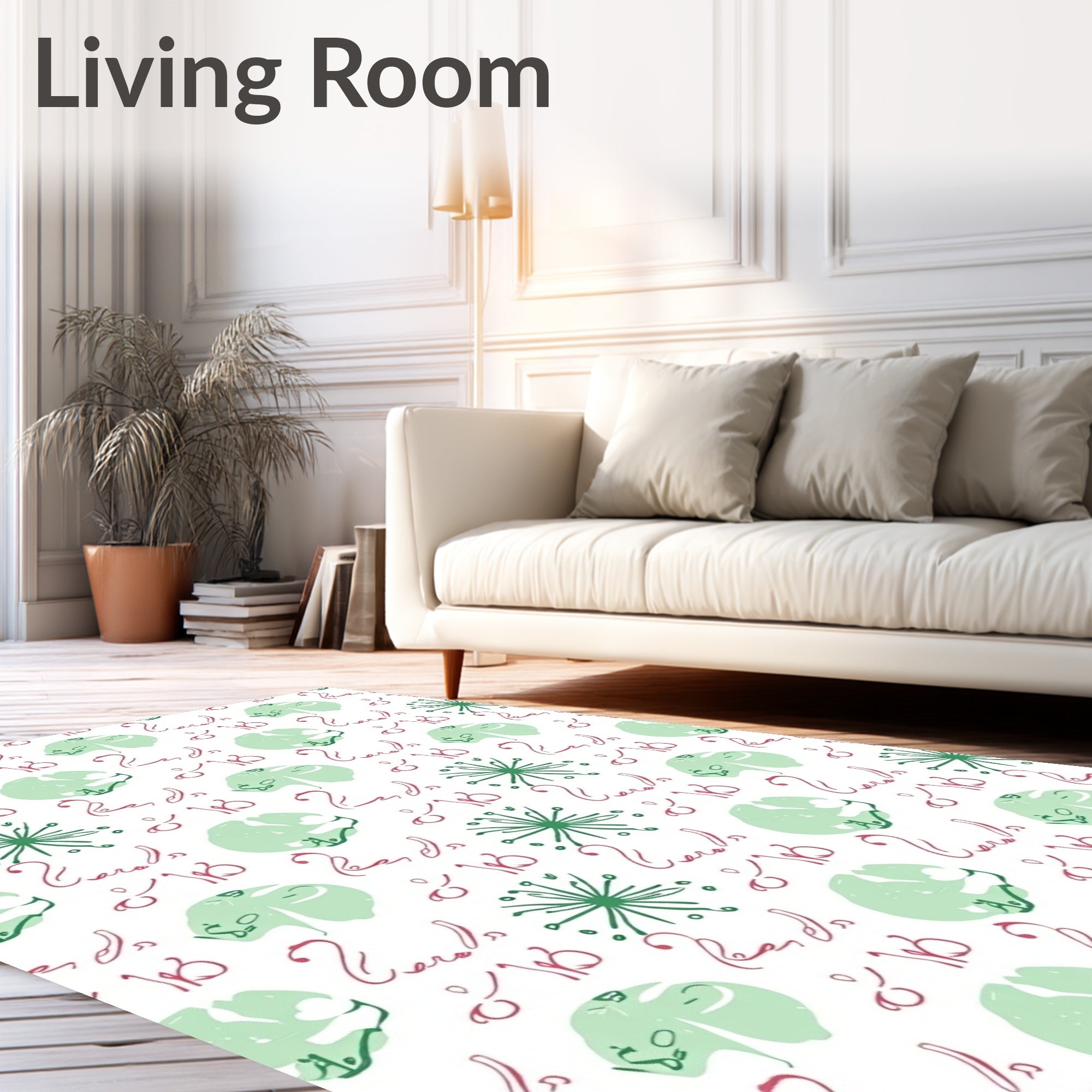 Light Green Pink Calligraphy Floral Rug