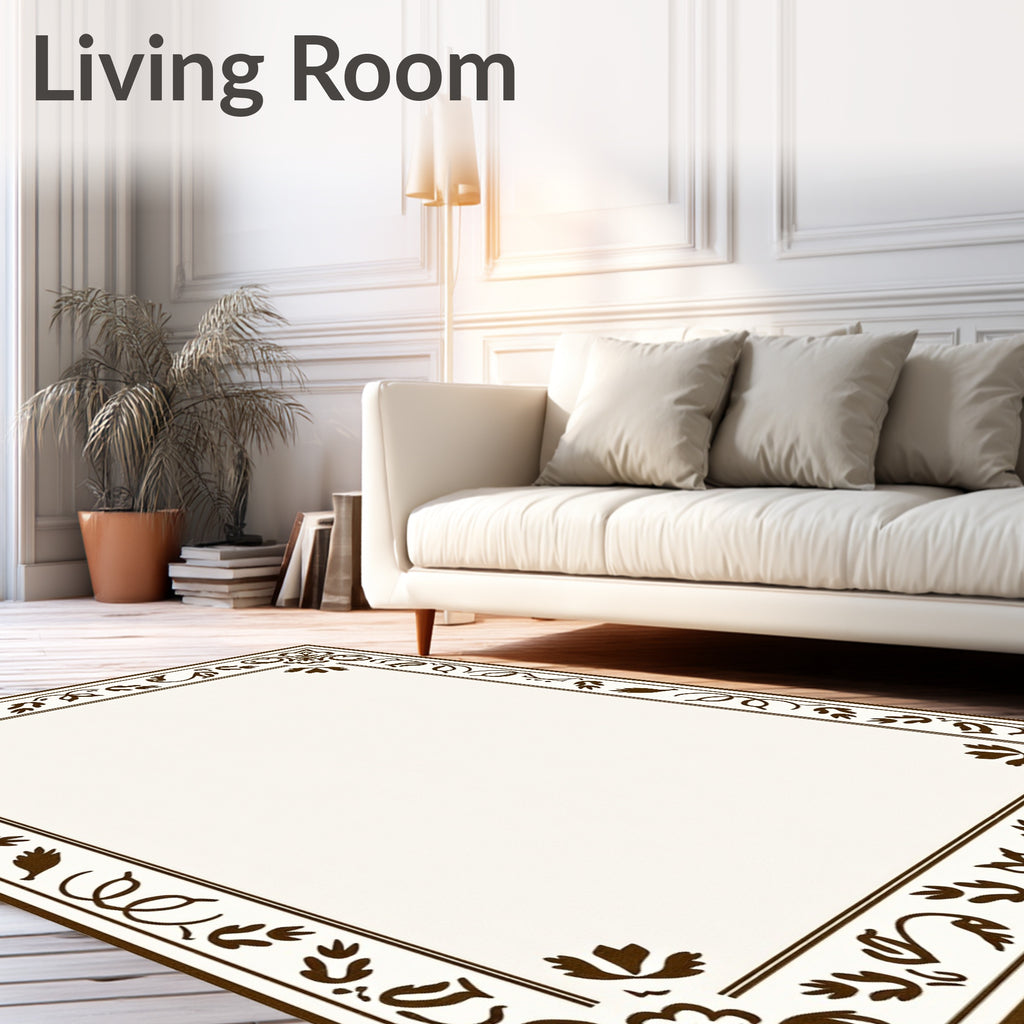 Classic Floral Border With Leaf Accents Rug