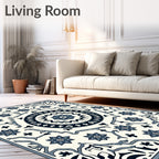 Navy Blue Floral Intricate Medallion Rug
