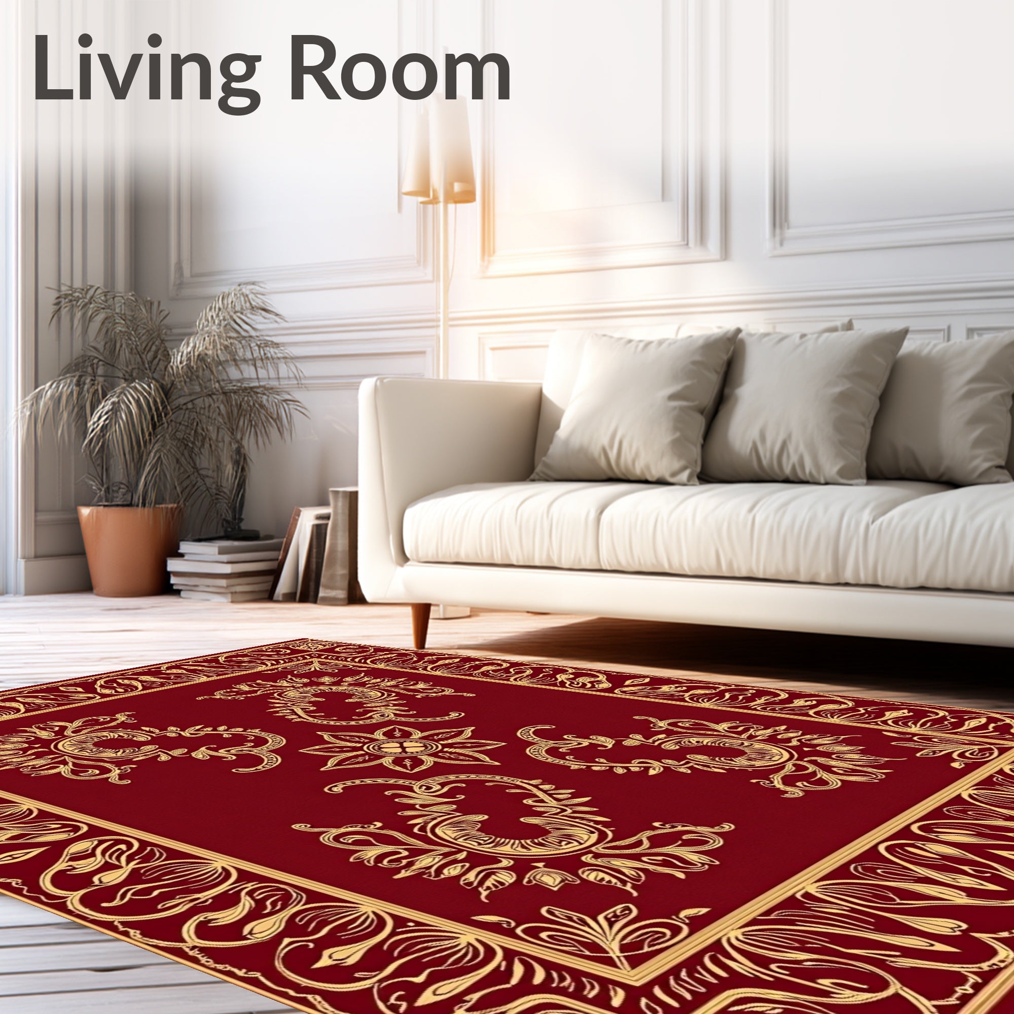 Rich Burgundy Gold Floral Pattern Rug