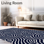 Navy White Swirl Abstract Pattern Rug