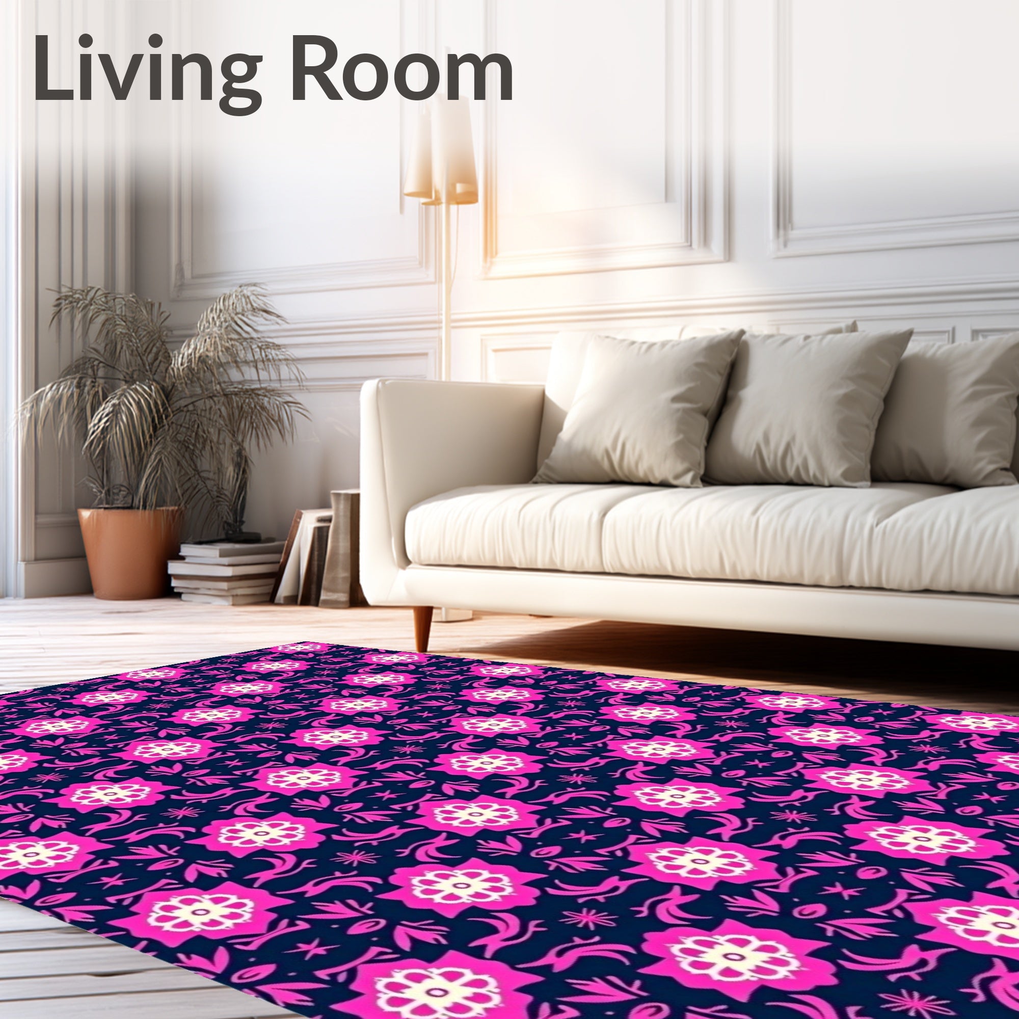 Fuchsia Floral Pattern Design Rug
