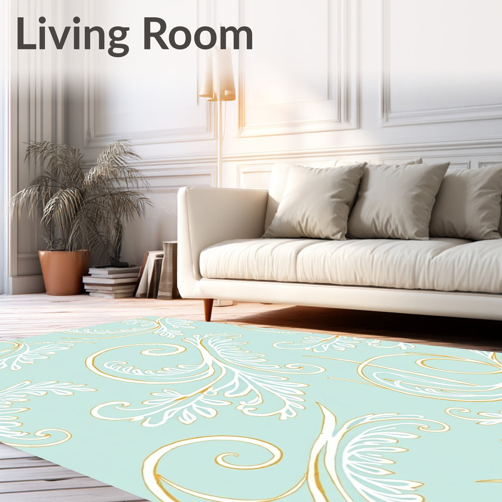 Elegant White Gold Swirls Rug