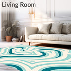 Flowing Teal Cream Wave Pattern Rug