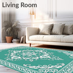 Elegant Teal White Mandala Design Rug