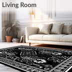 Elegant Black White Floral Symmetry Rug