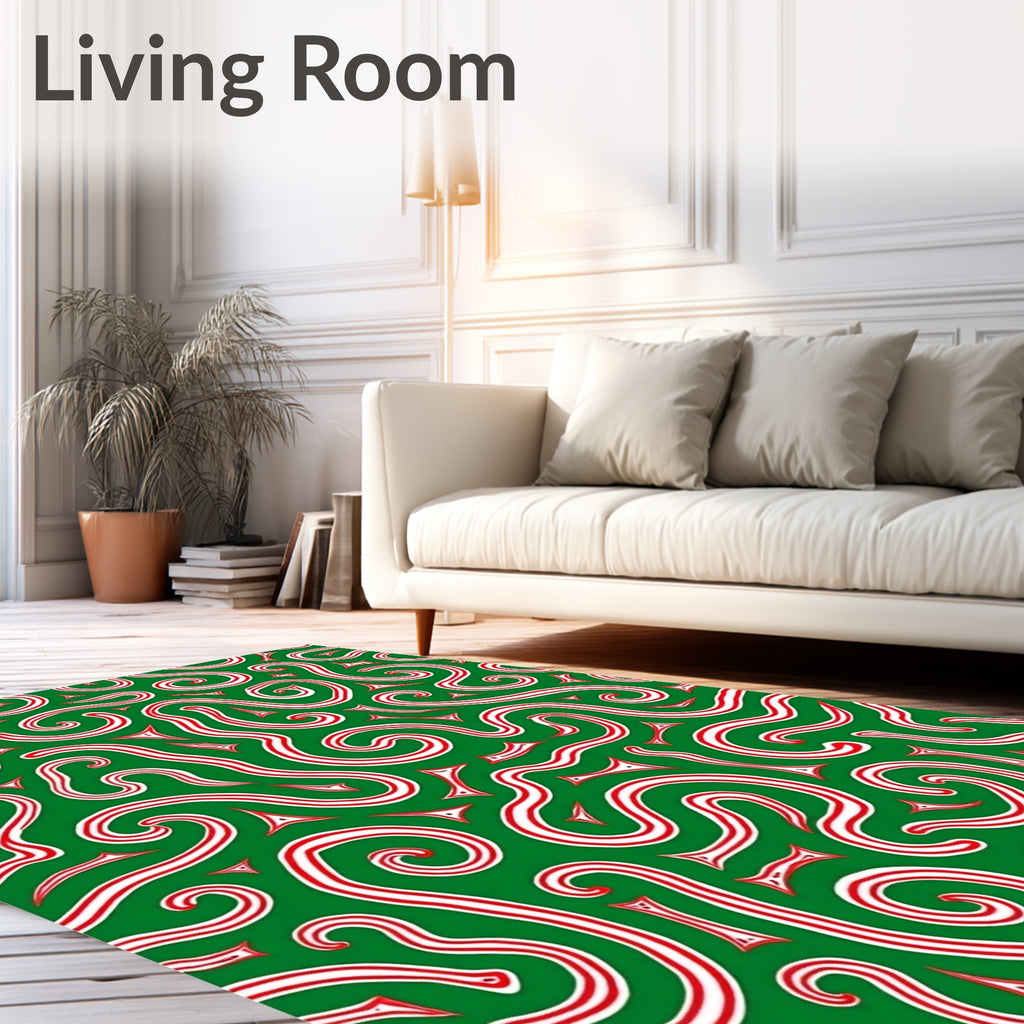 Whimsical Candy Cane Swirls Green Rug