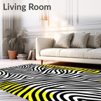 Bold Black Yellow Abstract Waves Rug
