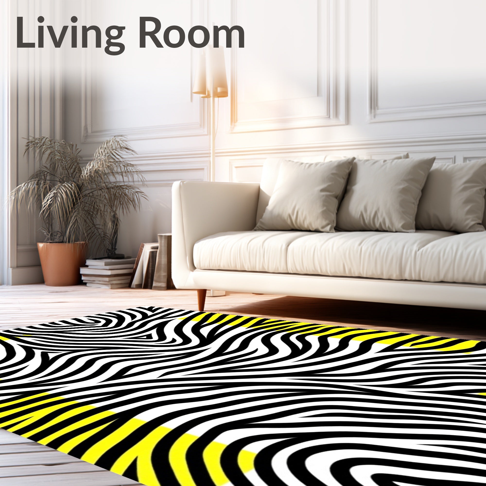 Bold Black Yellow Abstract Waves Rug