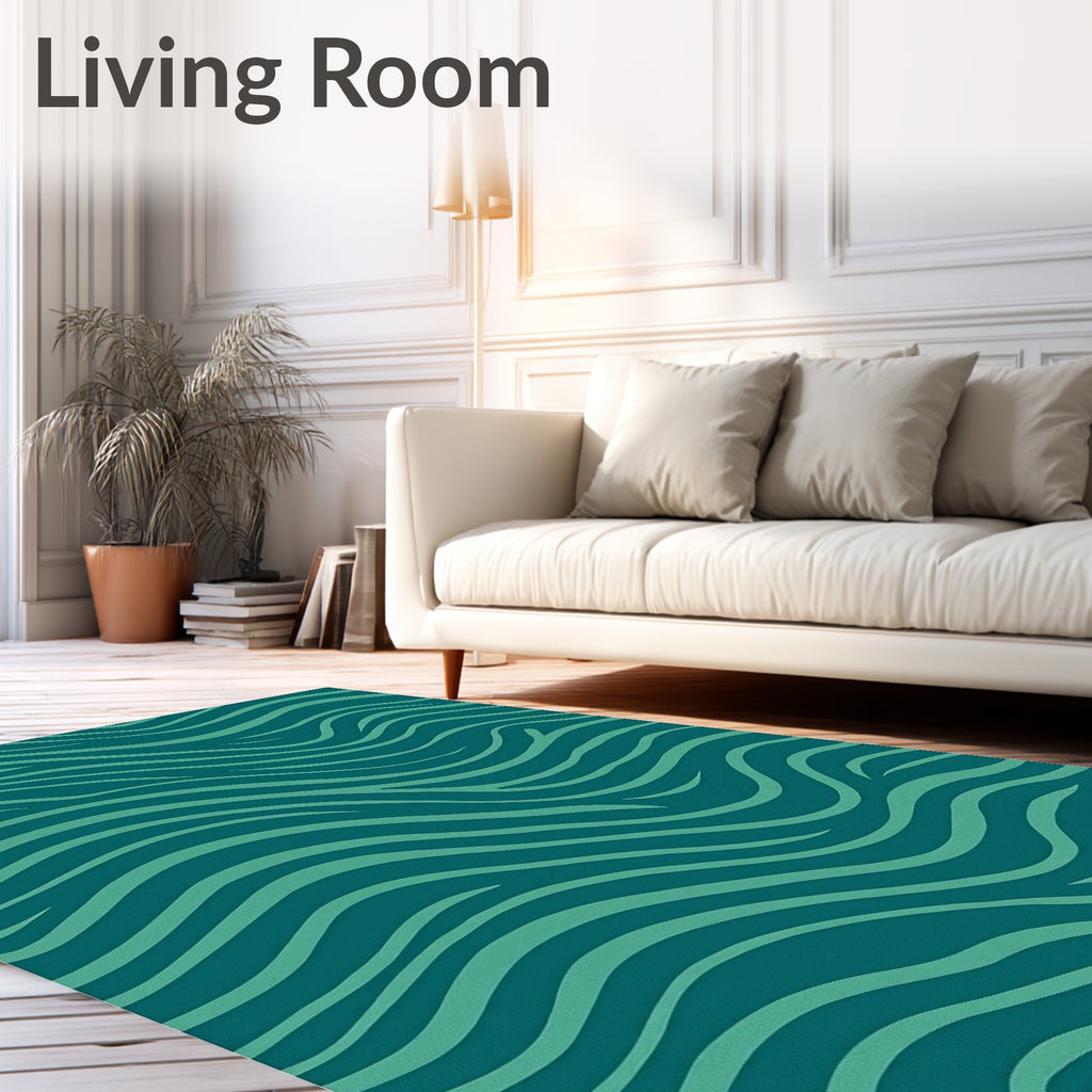 Teal Abstract Wavy Lines Rug