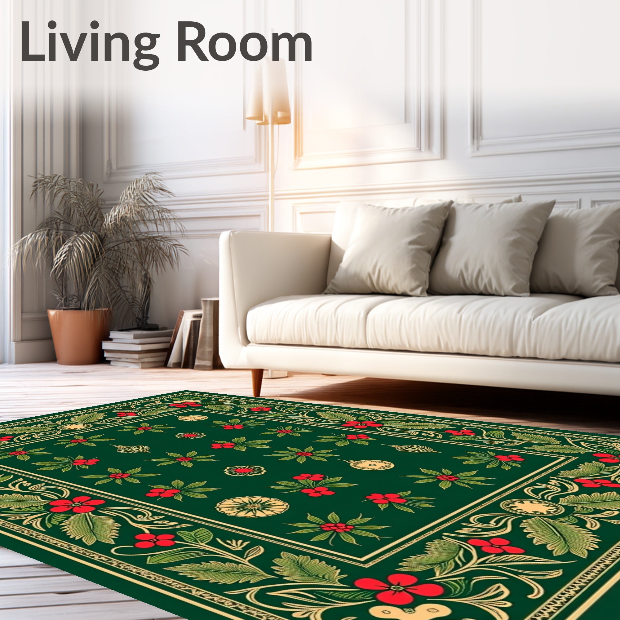 Christmas Red Holly Foliage Ornaments Rug