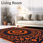 Orange Floral Mandala Style Pattern Rug