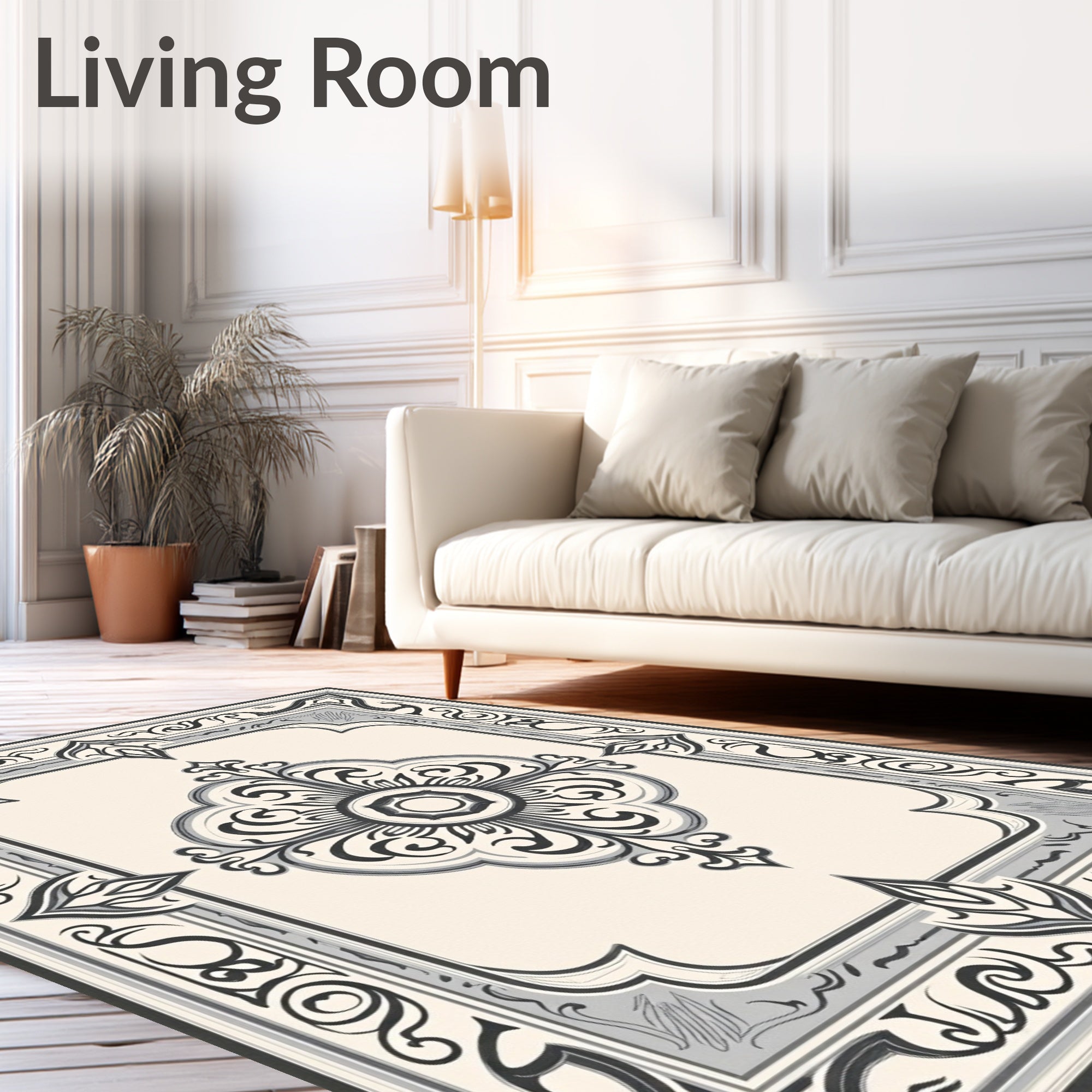 Monochromatic Vintage Floral Symmetry Rug