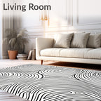 Abstract Black White Wavy Contour Rug