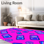 Bold Blue Swirl Squares Pattern Rug