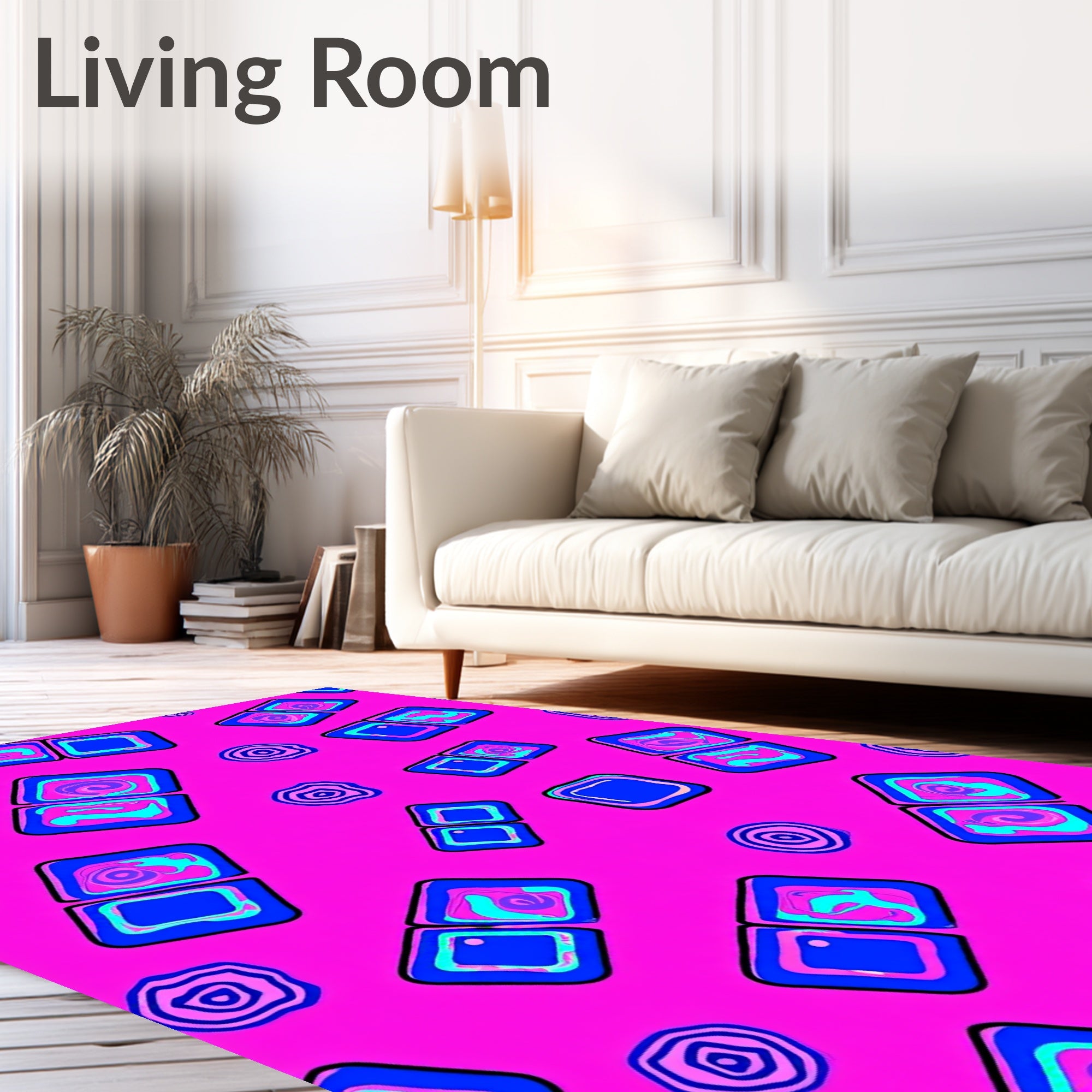 Bold Blue Swirl Squares Pattern Rug