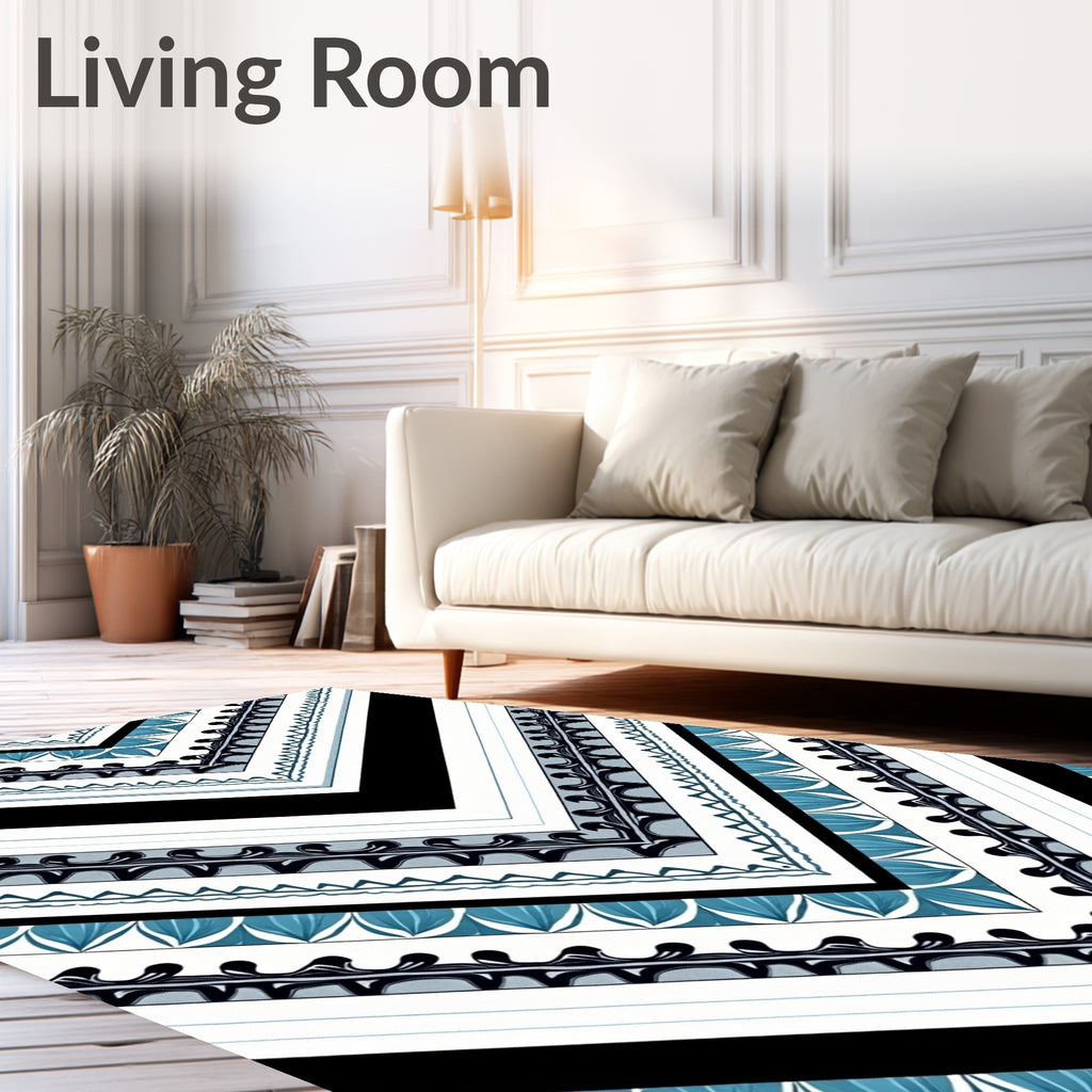 Chevron Black Teal Leaf Bands Rug