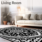 Black White Mandala Style Pattern Rug