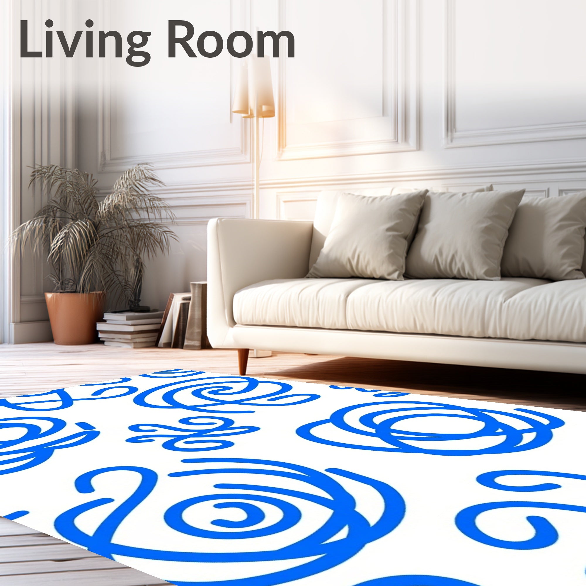 Abstract Blue Swirl Pattern Rug