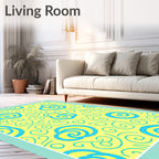 Whimsical Swirling Blue Yellow Pattern Rug