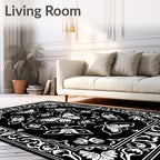 Black White Butterfly Floral Ornament Rug