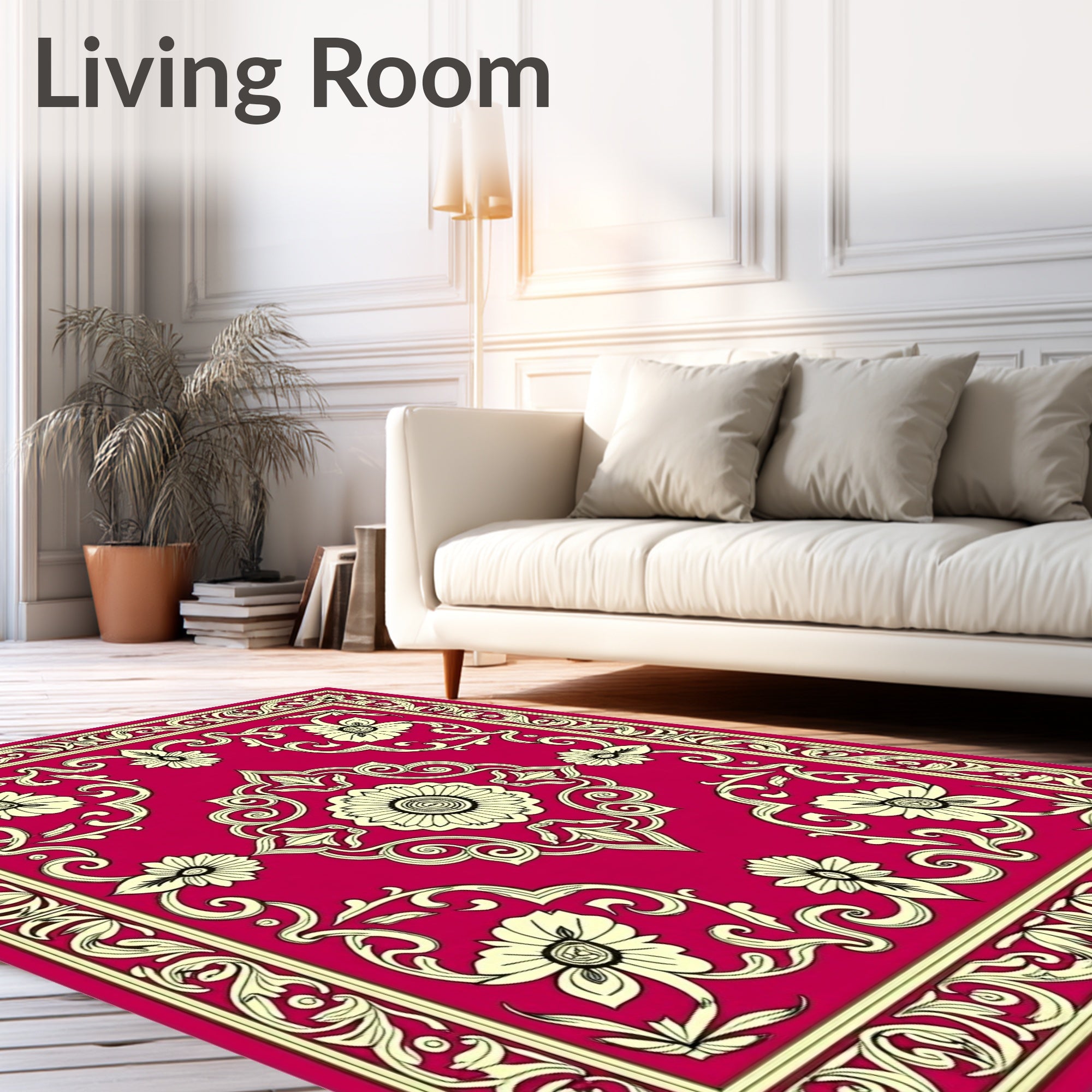Ornate Floral Crimson And Cream Design Rug