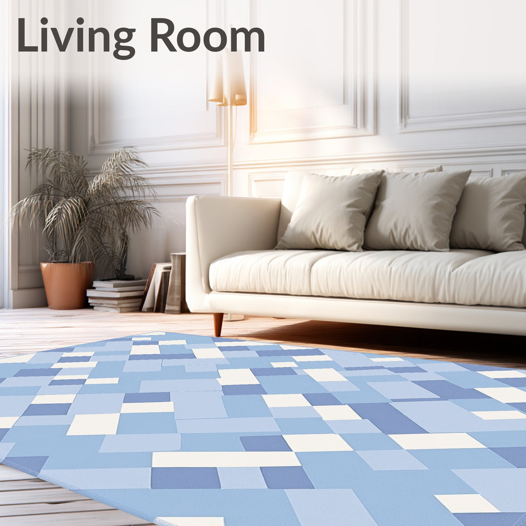 Modern Abstract Geometric Blue Shades Rug