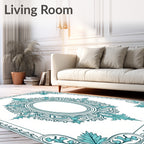 Elegant Teal Oval Scrollwork Design Rug