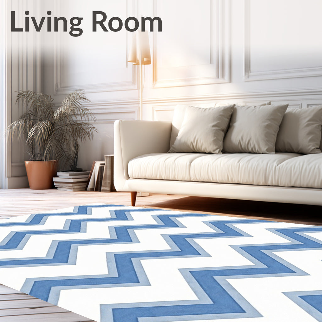 Classic Blue Chevron Pattern Rug