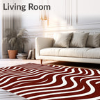 Deep Red White Abstract Waves Rug