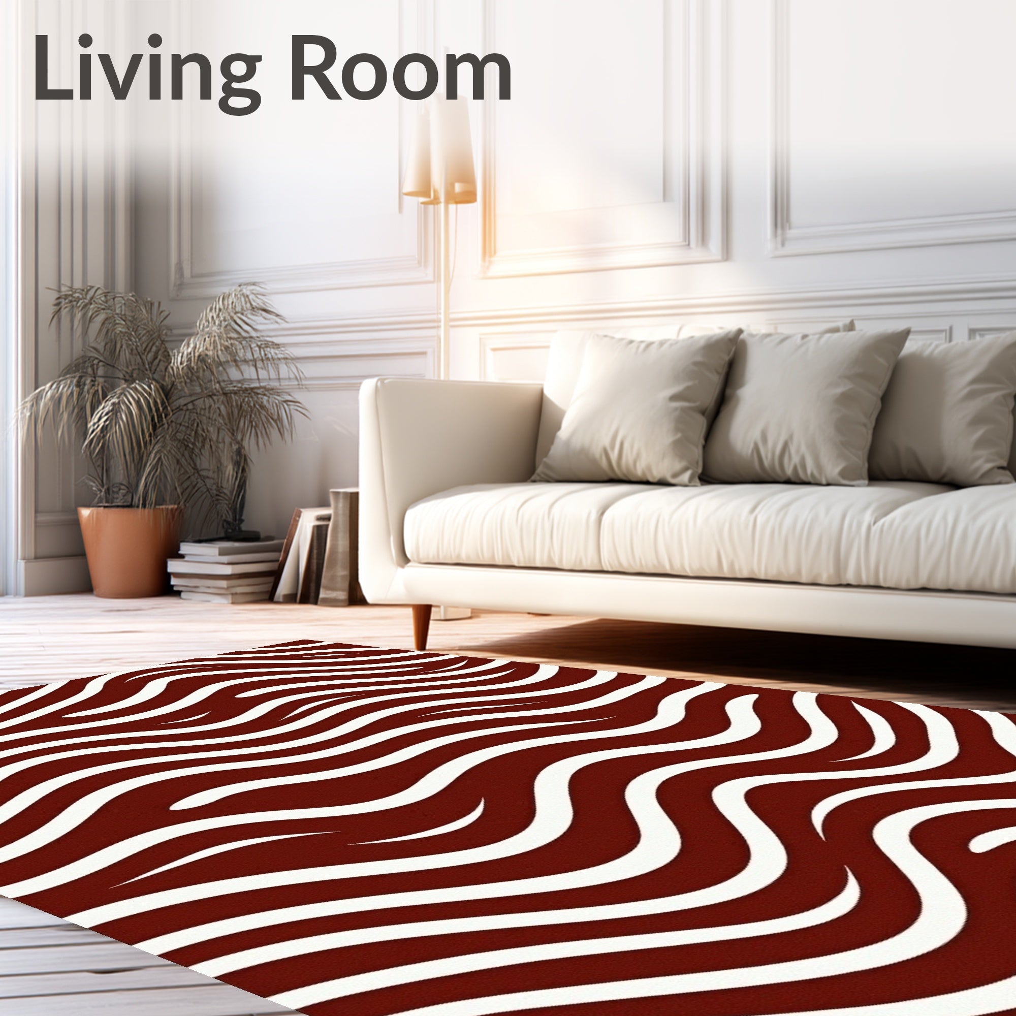 Deep Red White Abstract Waves Rug
