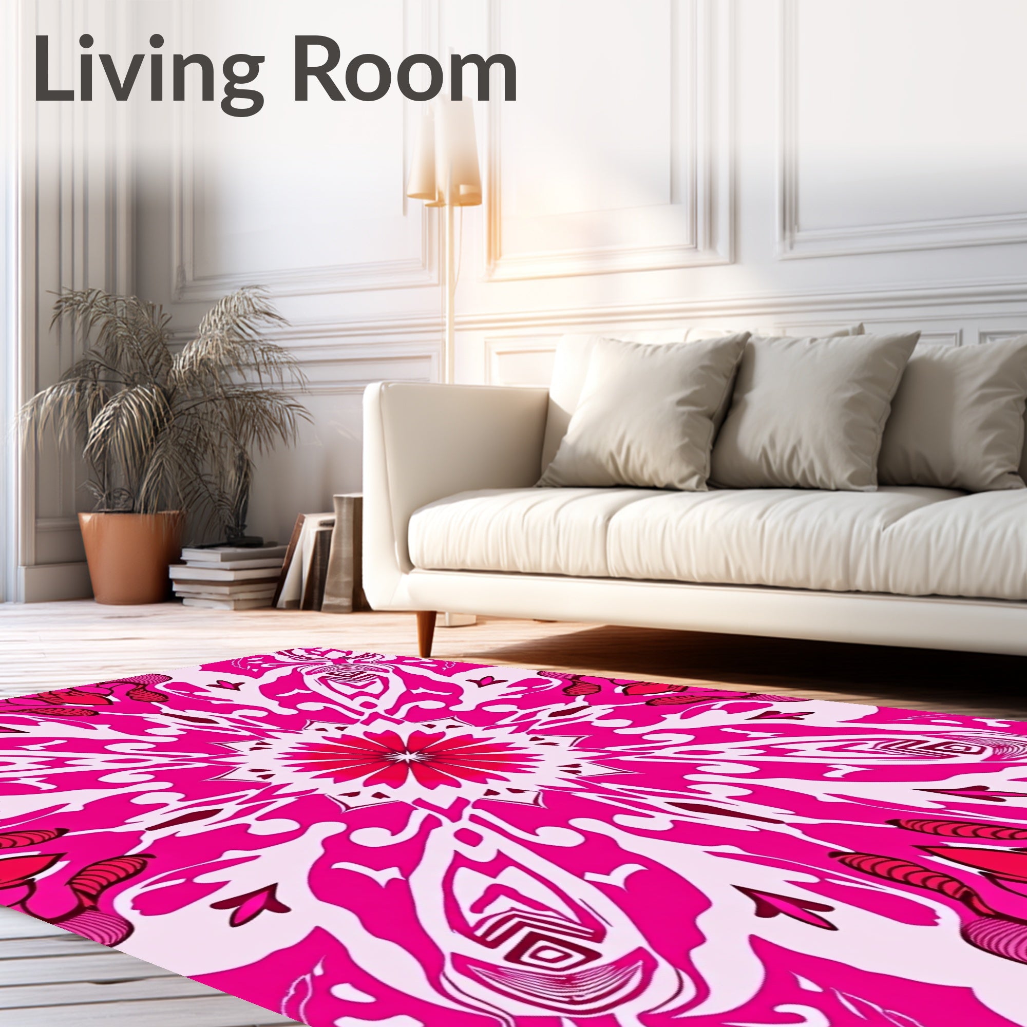 Vibrant Pink Mandala Floral Pattern Rug