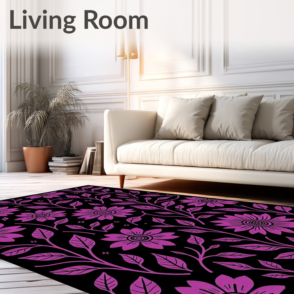 Floral Vines Pattern With Purple Flowers Rug