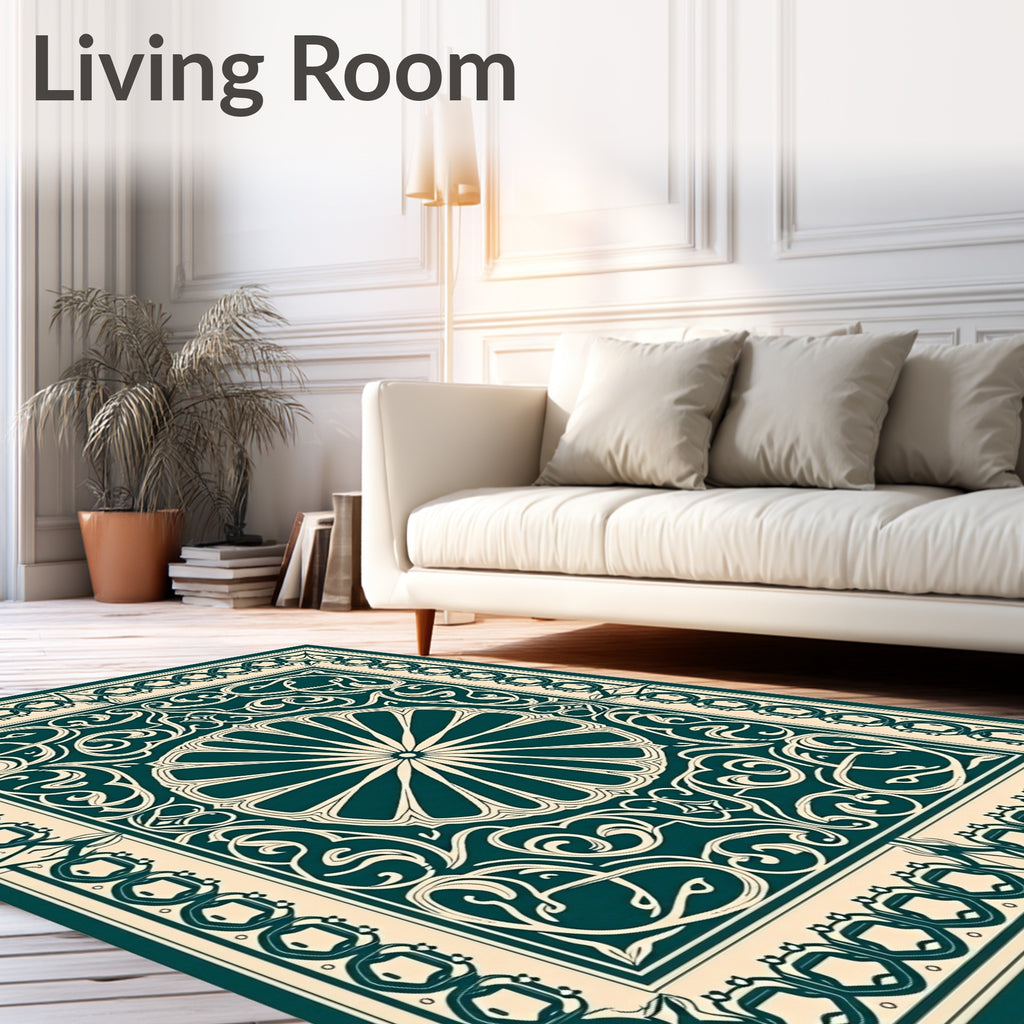 Ornate Floral Centerpiece Detailed Border Rug