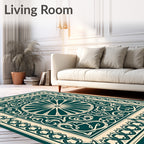 Ornate Floral Centerpiece Detailed Border Rug