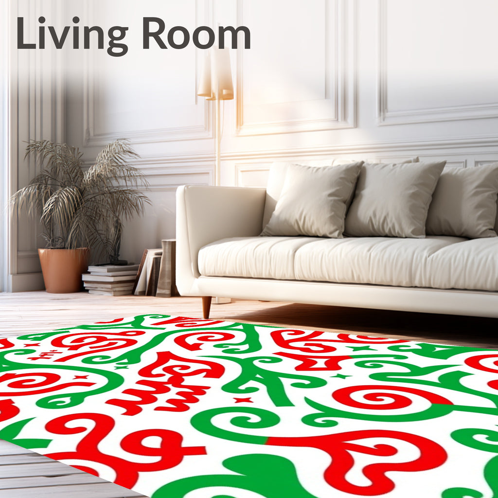 Whimsical Red Green Swirl Flourish Rug