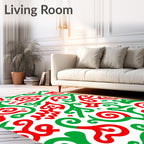 Whimsical Red Green Swirl Flourish Rug
