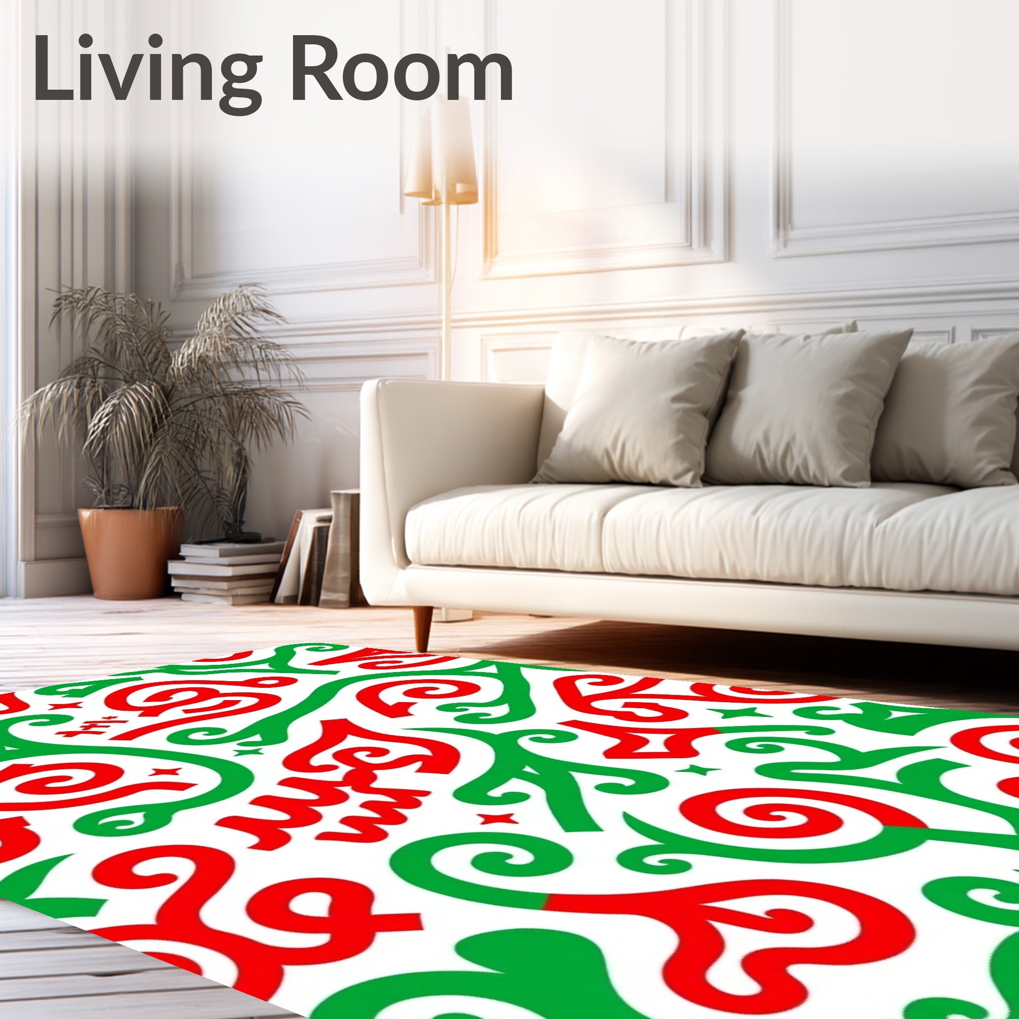 Whimsical Red Green Swirl Flourish Rug